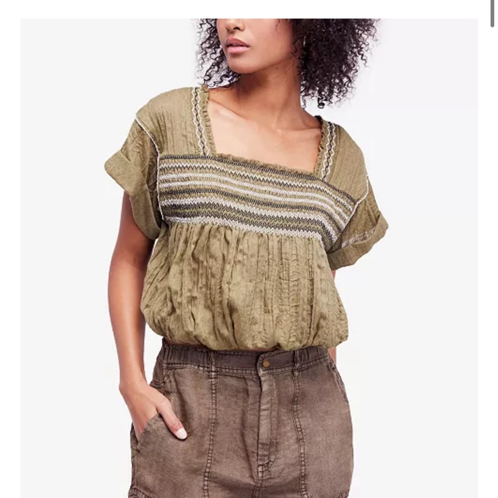 Free People Wondering Skies Embroidered Blouse XS/TP
